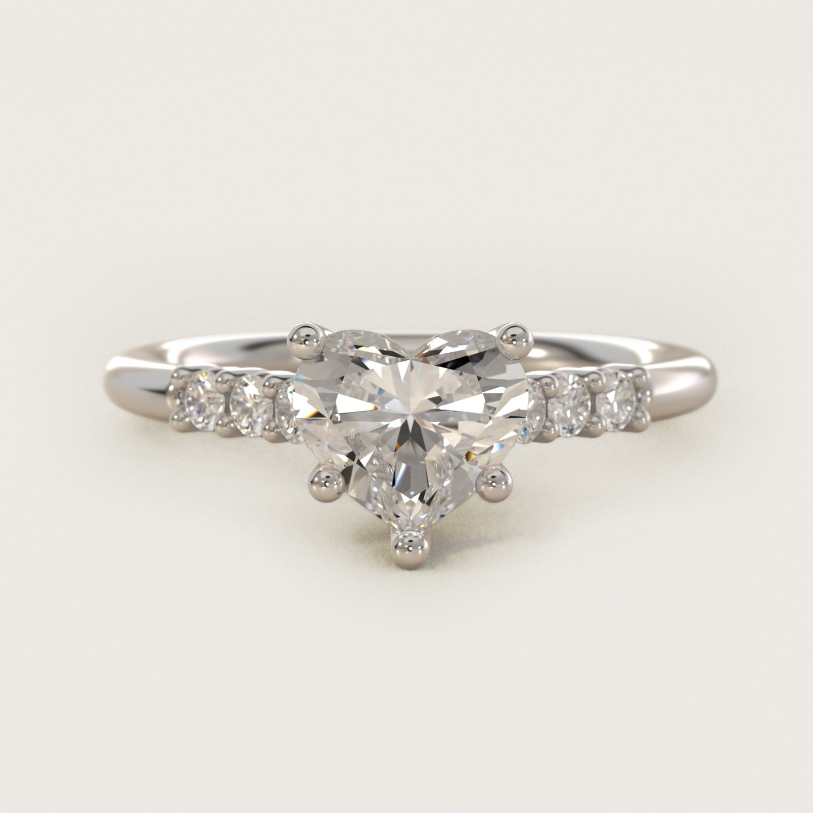 Classic Shared Prong Cathedral Diamond Engagement Ring in 14k White Gold - Heart Center