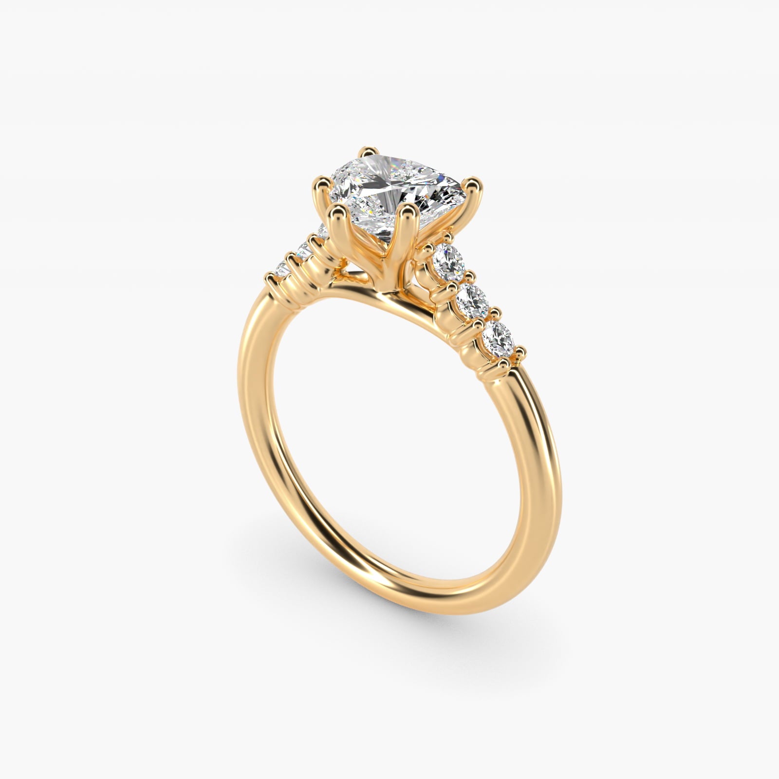 Classic Shared Prong Cathedral Diamond Engagement Ring in 14k Yellow Gold - Heart Center