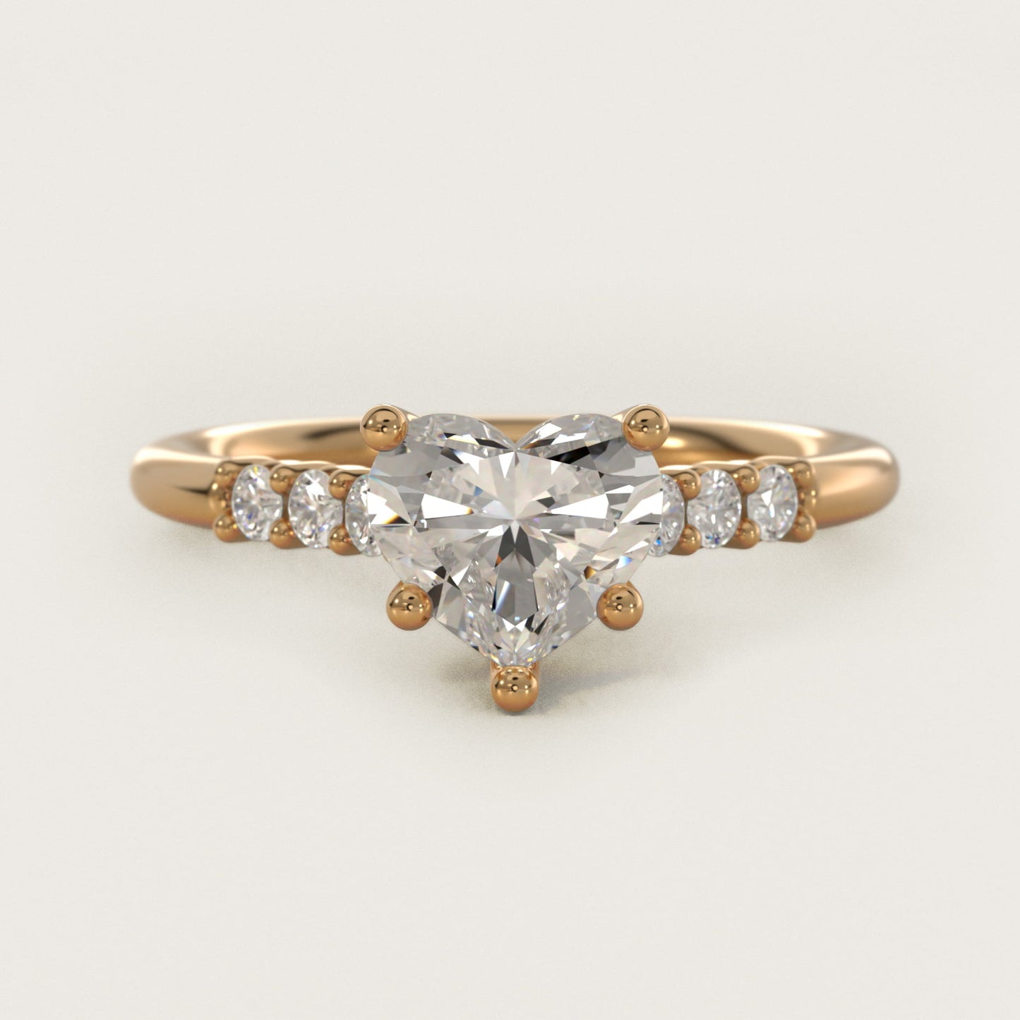 Classic Shared Prong Cathedral Diamond Engagement Ring in 14k Yellow Gold - Heart Center