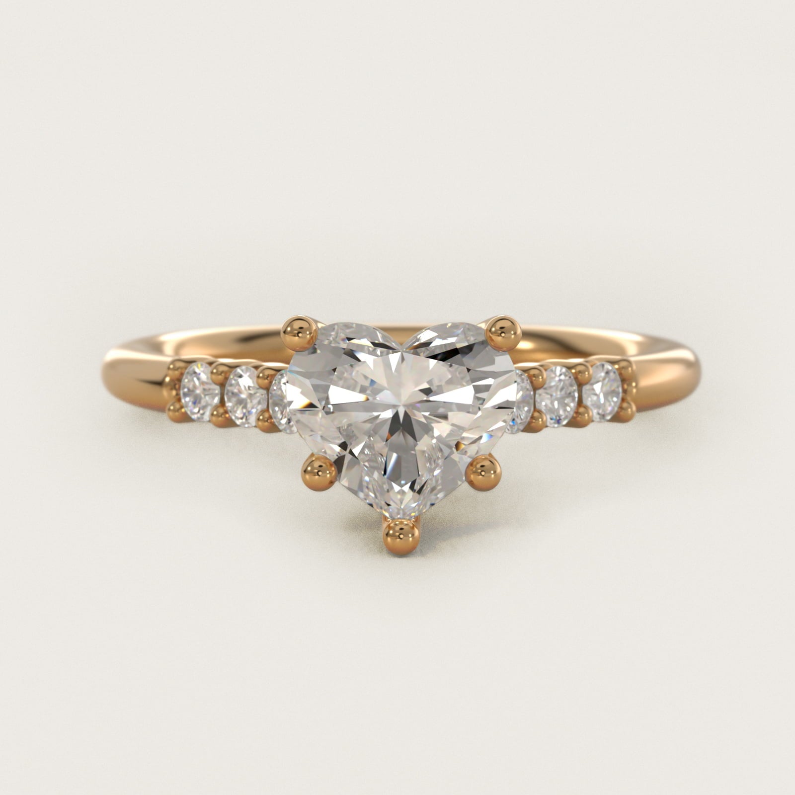 Classic Shared Prong Cathedral Diamond Engagement Ring in 14k Yellow Gold - Heart Center