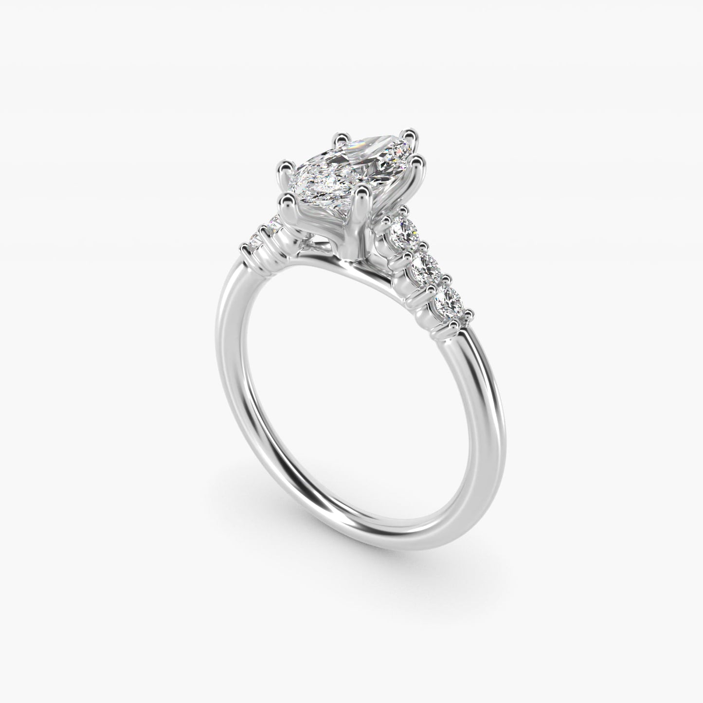 Classic Shared Prong Cathedral Diamond Engagement Ring in 14k White Gold - Marquise Center