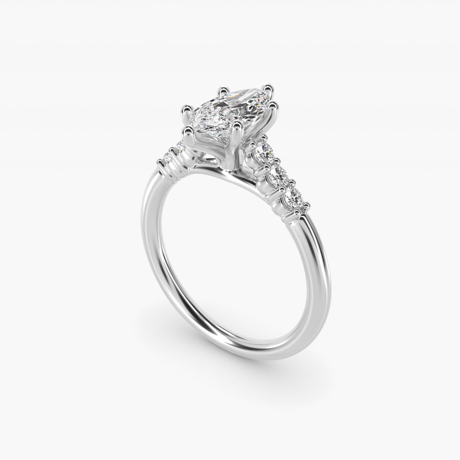 Classic Shared Prong Cathedral Diamond Engagement Ring in 14k White Gold - Marquise Center