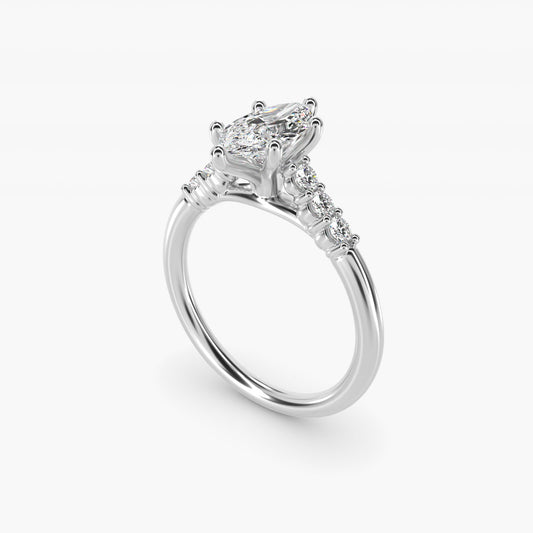 Classic Shared Prong Cathedral Diamond Engagement Ring in 14k White Gold - Marquise Center