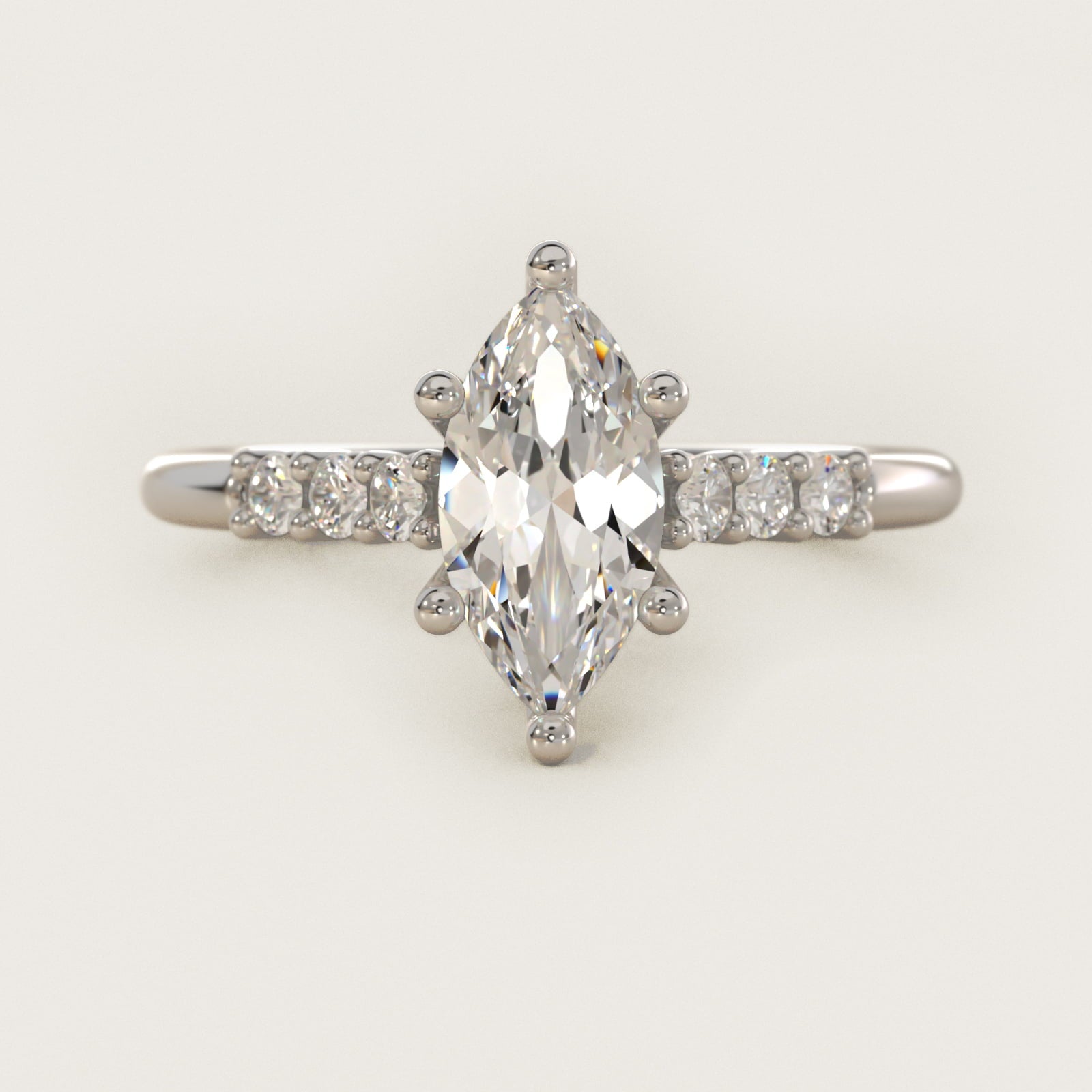 Classic Shared Prong Cathedral Diamond Engagement Ring in 14k White Gold - Marquise Center