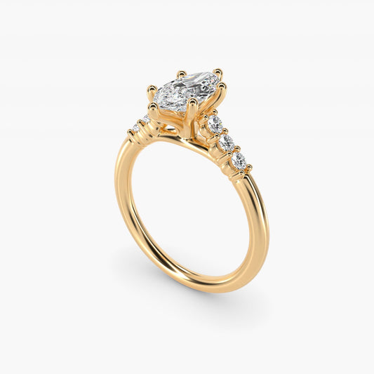 Classic Shared Prong Cathedral Diamond Engagement Ring in 18k Yellow Gold - Marquise Center