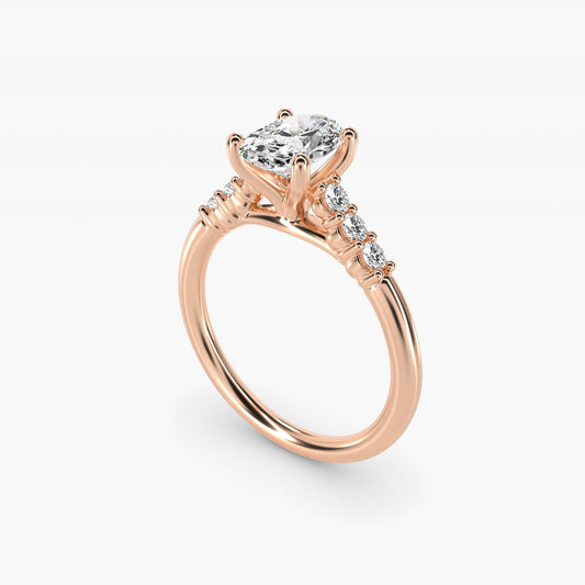 Classic Shared Prong Cathedral Diamond Engagement Ring in 14k Rose Gold - Oval Center