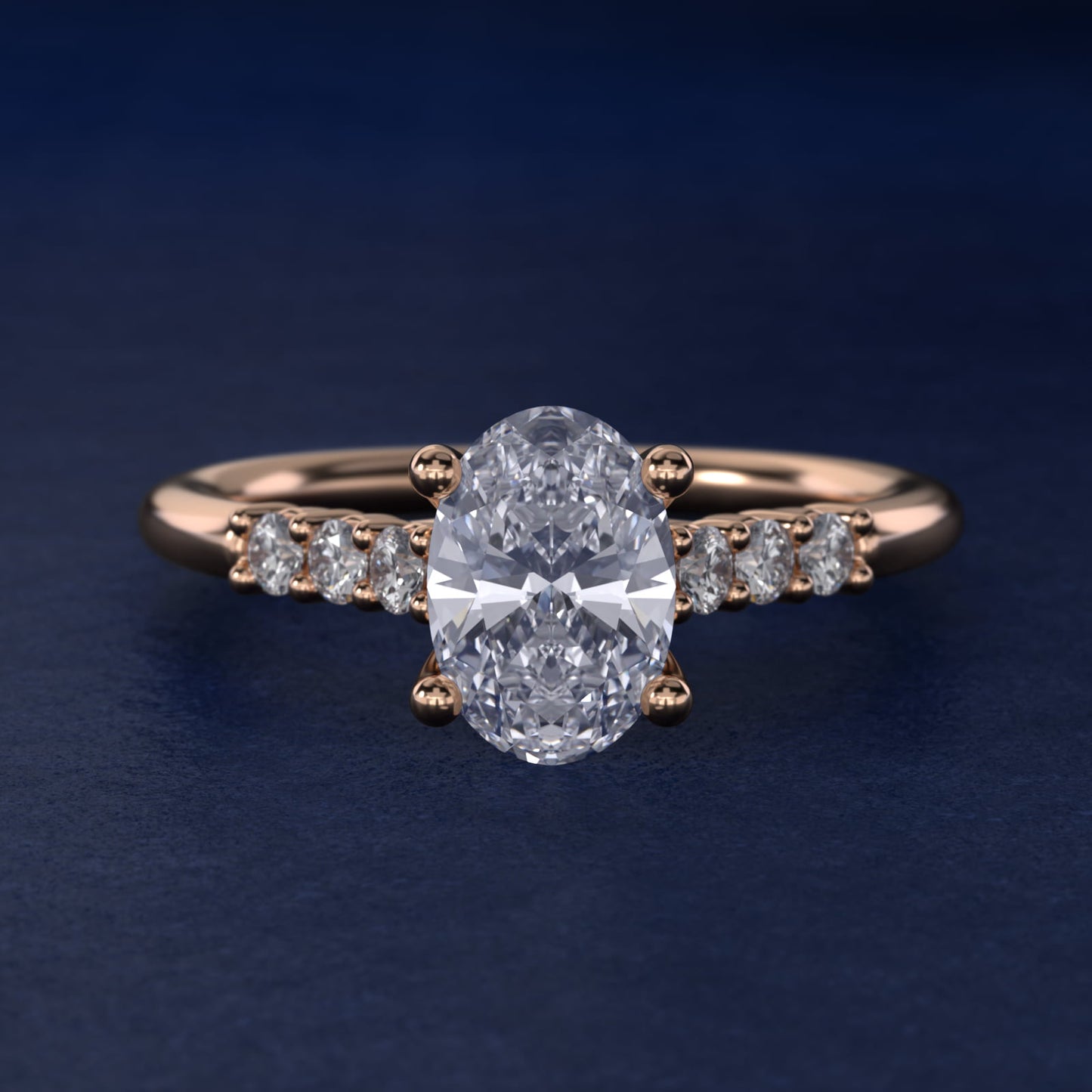Classic Shared Prong Cathedral Diamond Engagement Ring in 14k Rose Gold - Oval Center