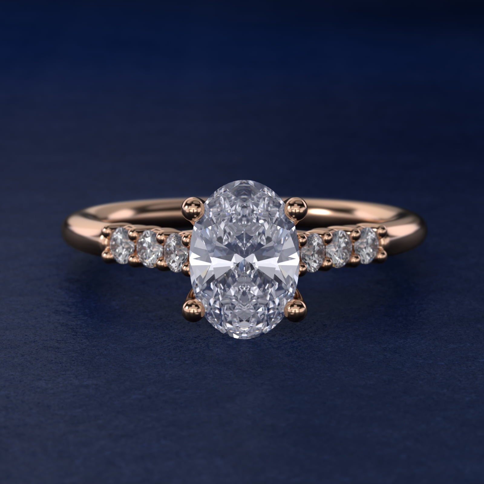 Classic Shared Prong Cathedral Diamond Engagement Ring in 14k Rose Gold - Oval Center