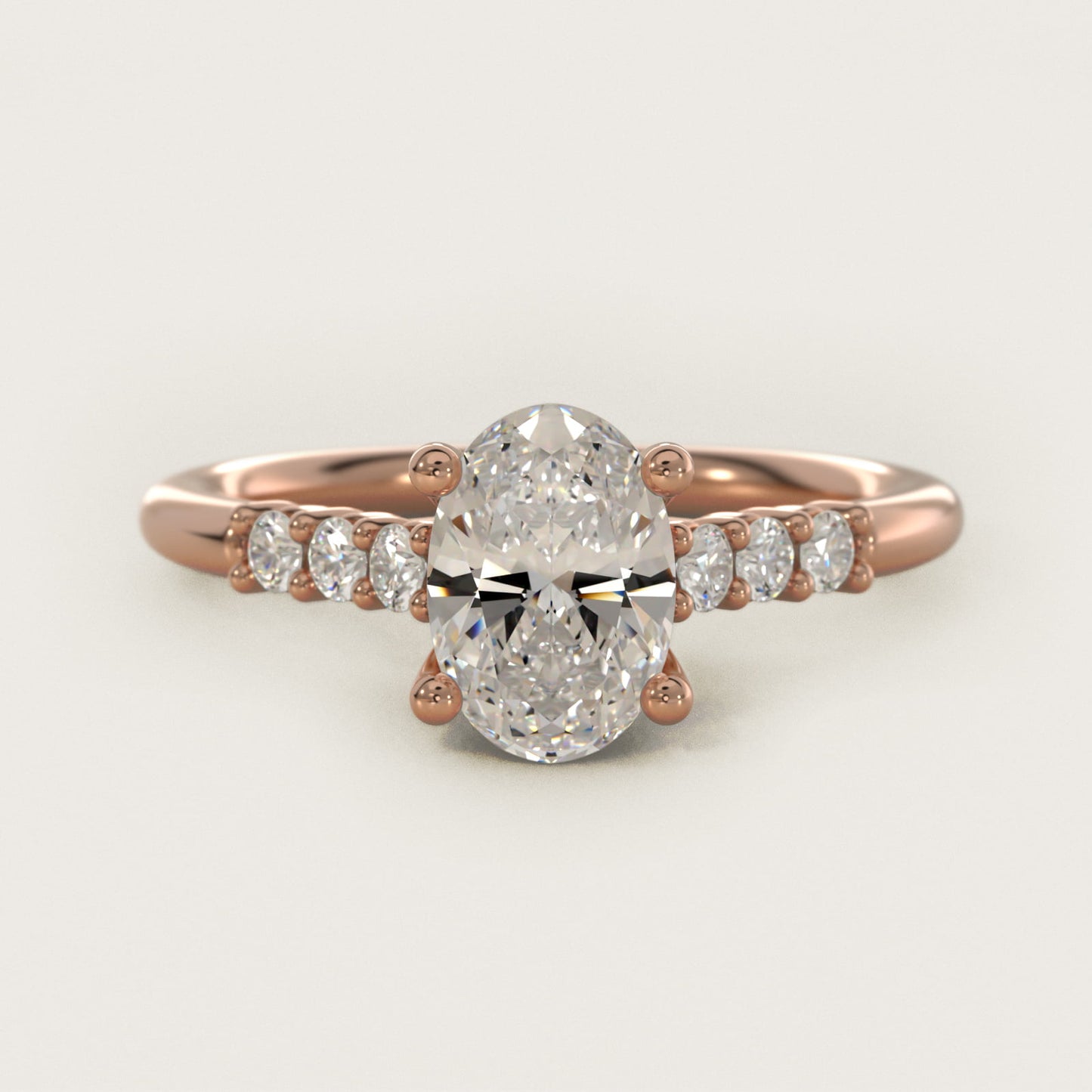Classic Shared Prong Cathedral Diamond Engagement Ring in 14k Rose Gold - Oval Center