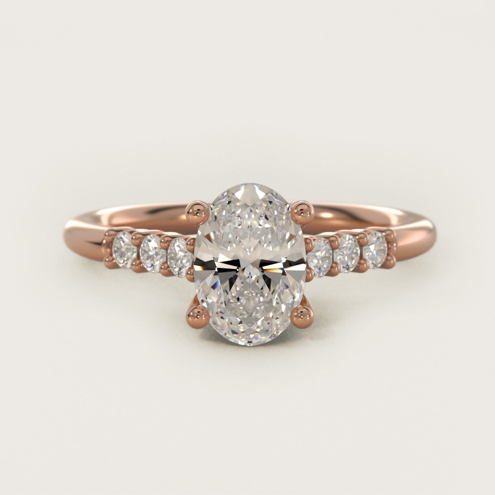 Classic Shared Prong Cathedral Diamond Engagement Ring in 14k Rose Gold - Oval Center