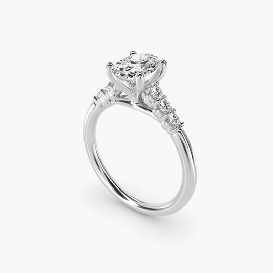 Classic Shared Prong Cathedral Diamond Engagement Ring in 14k White Gold - Oval Center