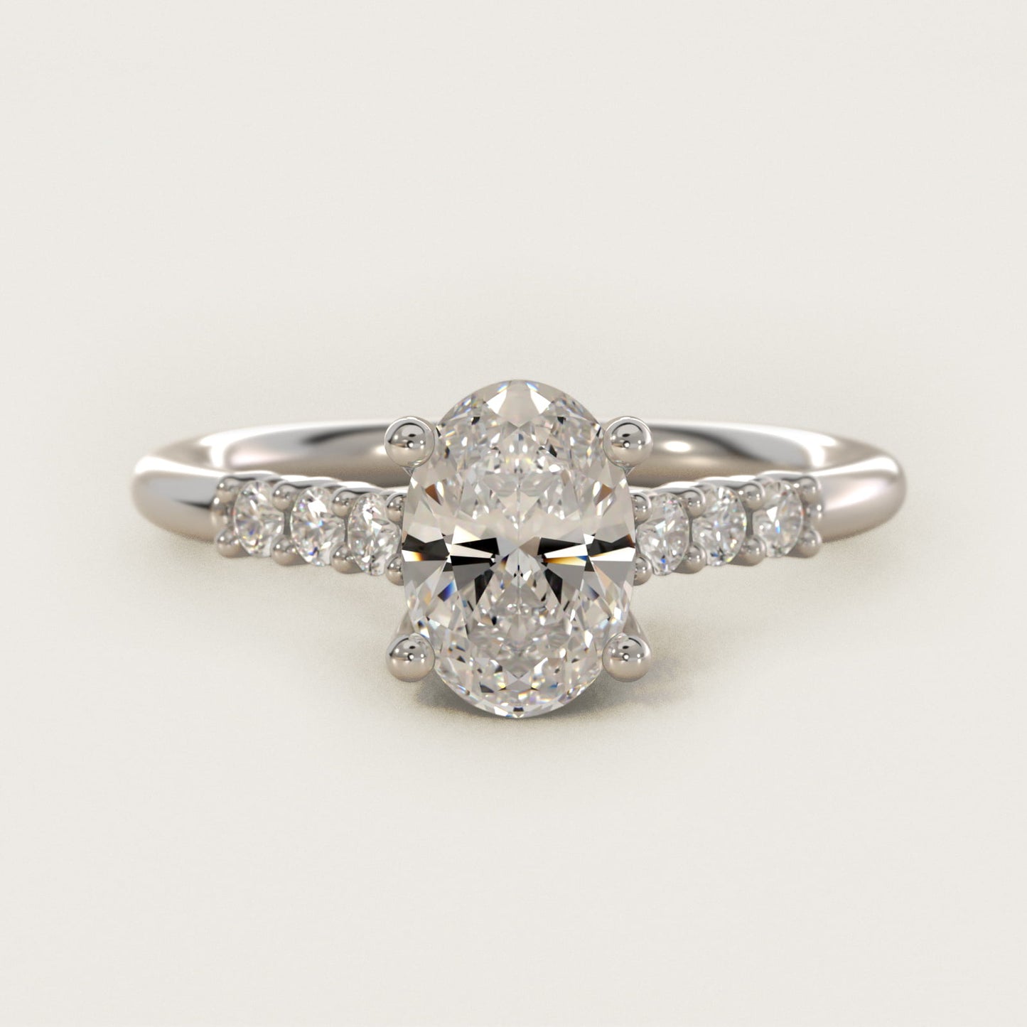 Classic Shared Prong Cathedral Diamond Engagement Ring in 14k White Gold - Oval Center