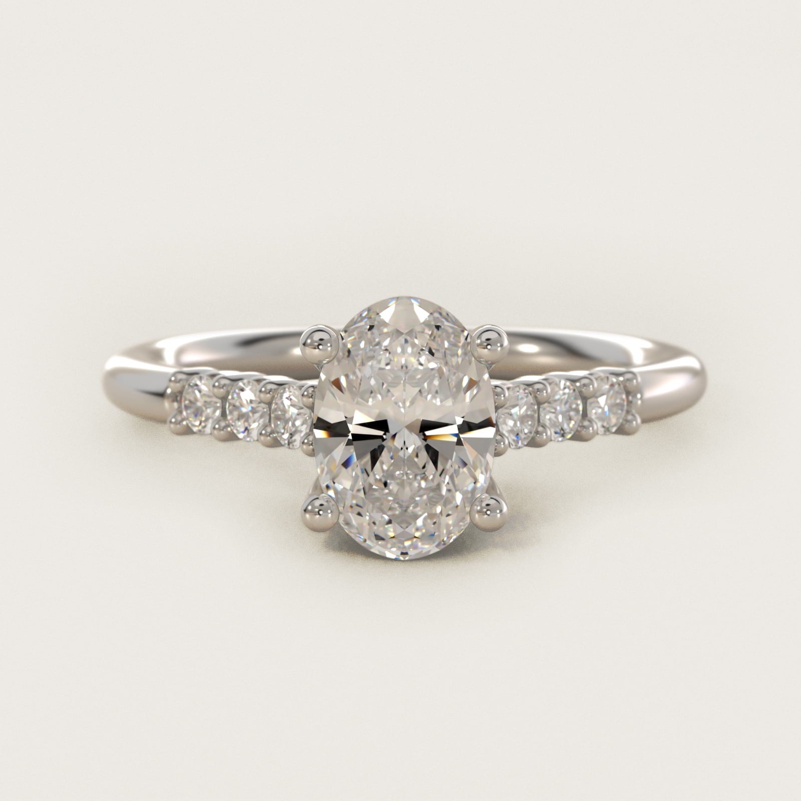 Classic Shared Prong Cathedral Diamond Engagement Ring in 14k White Gold - Oval Center