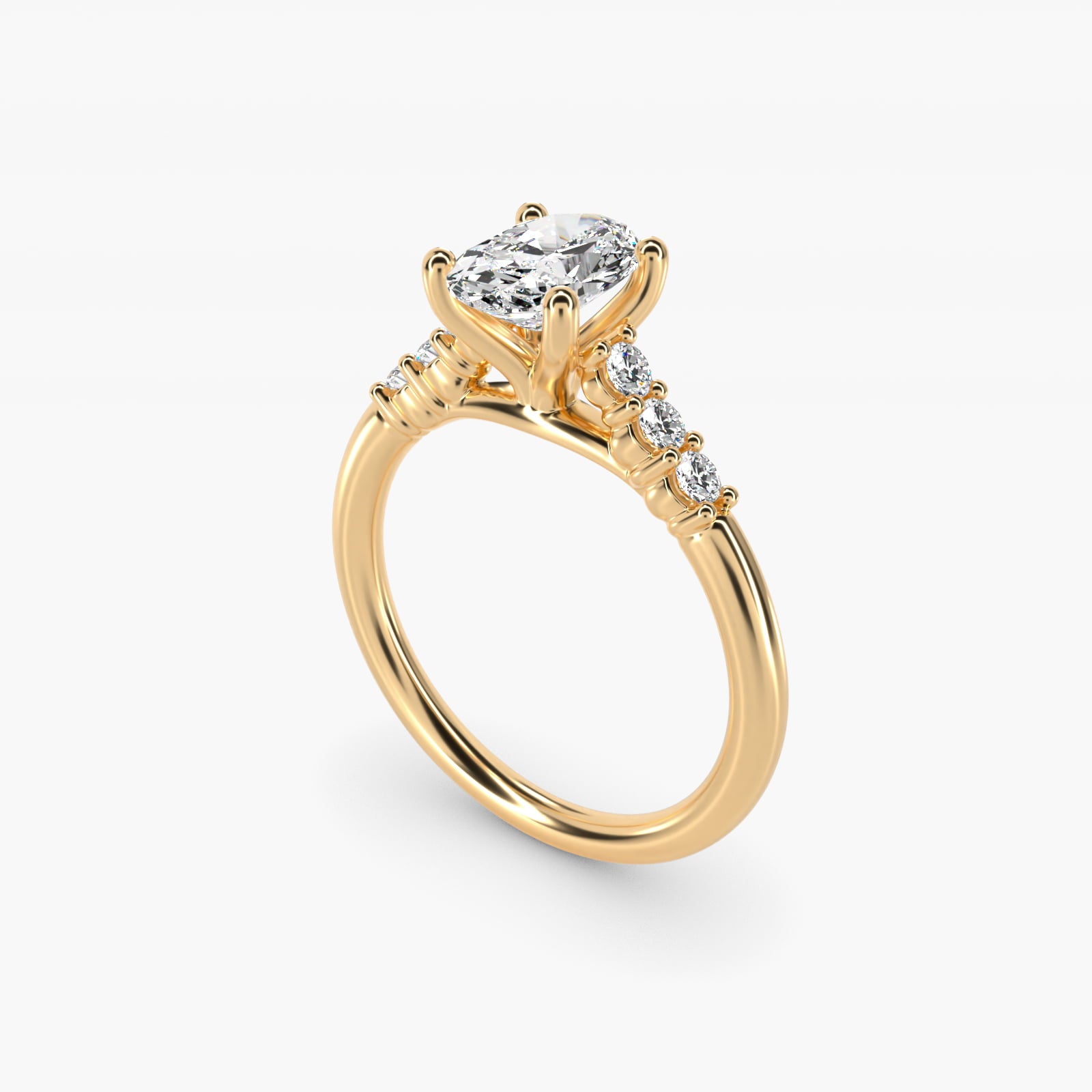 Classic Shared Prong Cathedral Diamond Engagement Ring in 14k Yellow Gold - Oval Center