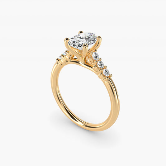 Classic Shared Prong Cathedral Diamond Engagement Ring in 14k Yellow Gold - Oval Center