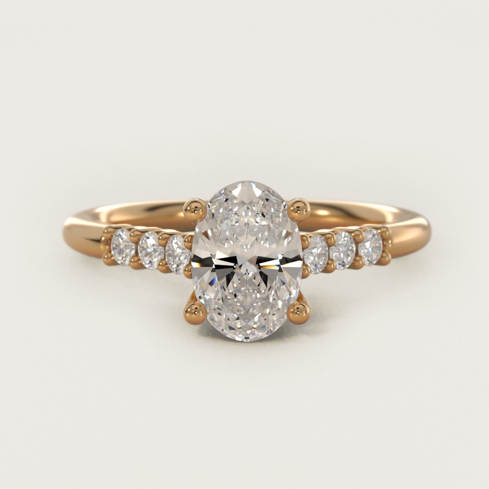Classic Shared Prong Cathedral Diamond Engagement Ring in 14k Yellow Gold - Oval Center