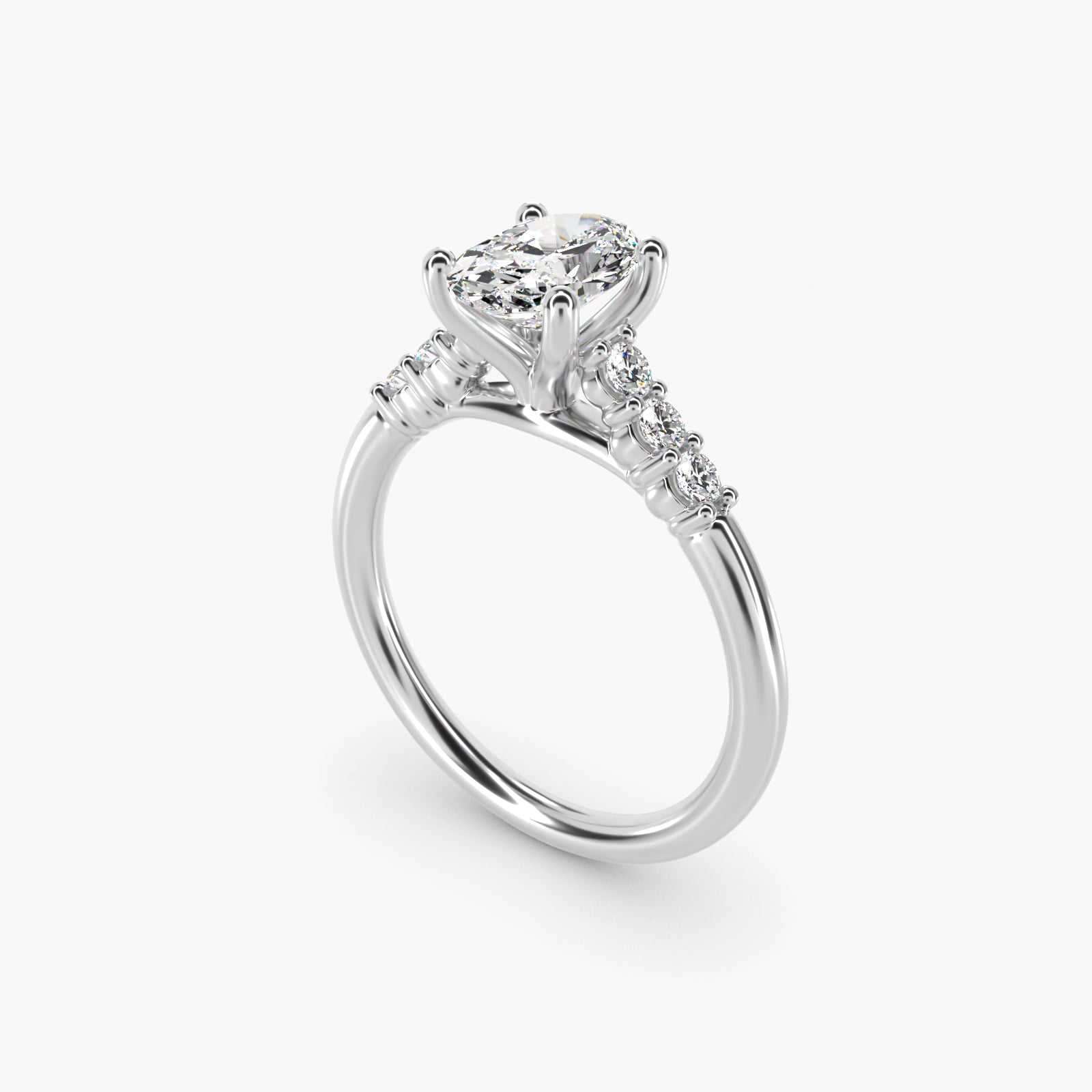 Classic Shared Prong Cathedral Diamond Engagement Ring in Platinum - Oval Center