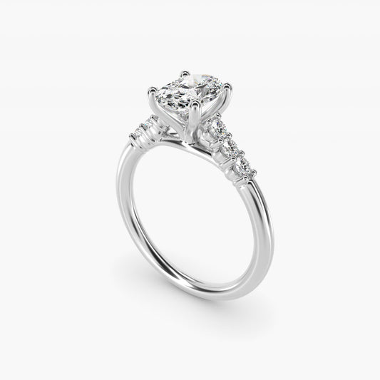 Classic Shared Prong Cathedral Diamond Engagement Ring in Platinum - Oval Center