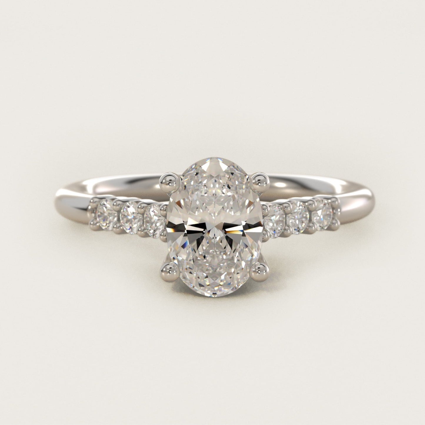 Classic Shared Prong Cathedral Diamond Engagement Ring in Platinum - Oval Center
