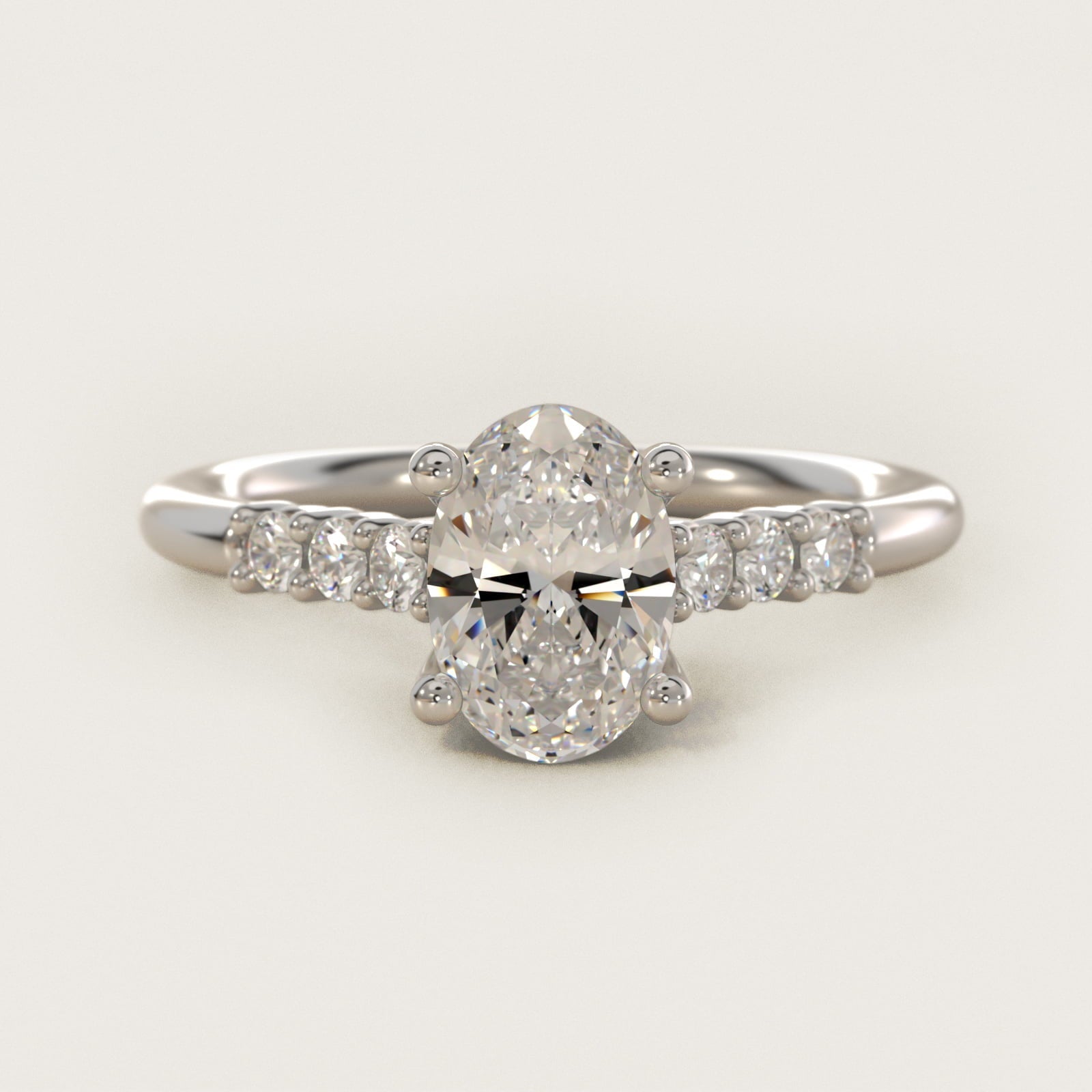 Classic Shared Prong Cathedral Diamond Engagement Ring in Platinum - Oval Center