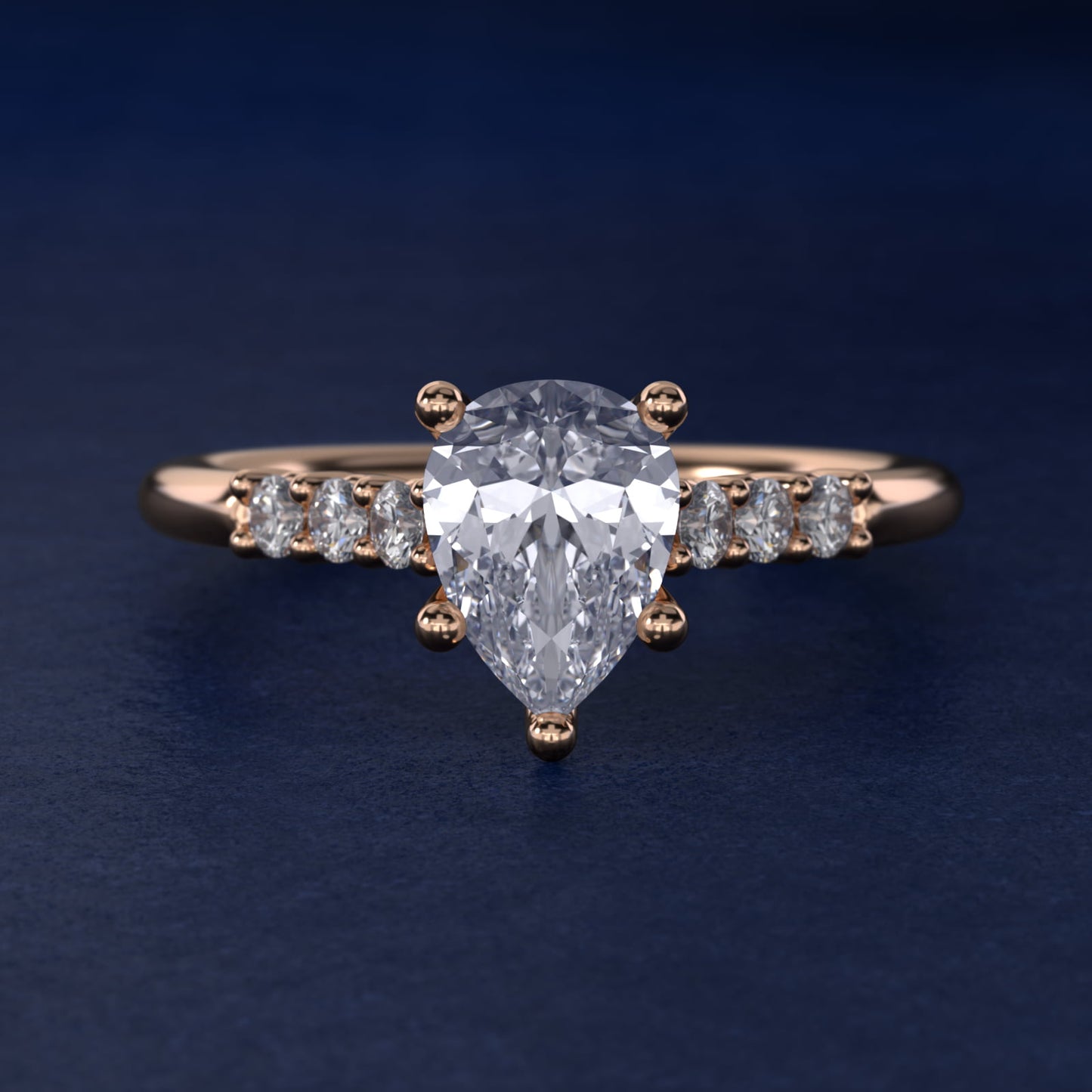 Classic Shared Prong Cathedral Diamond Engagement Ring in 14k Rose Gold - Pear Center