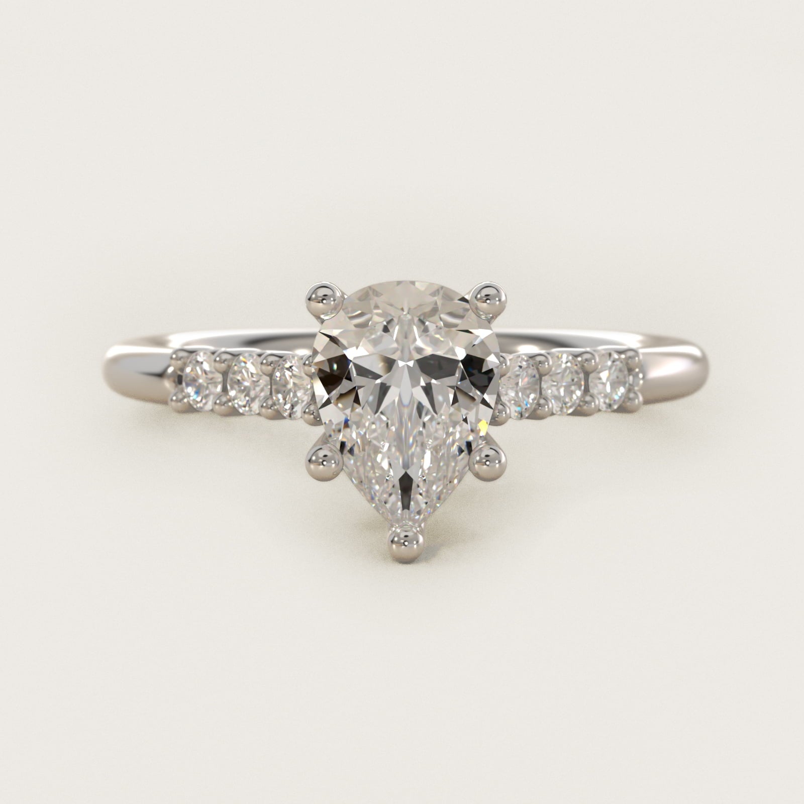 Classic Shared Prong Cathedral Diamond Engagement Ring in 14k White Gold - Pear Center
