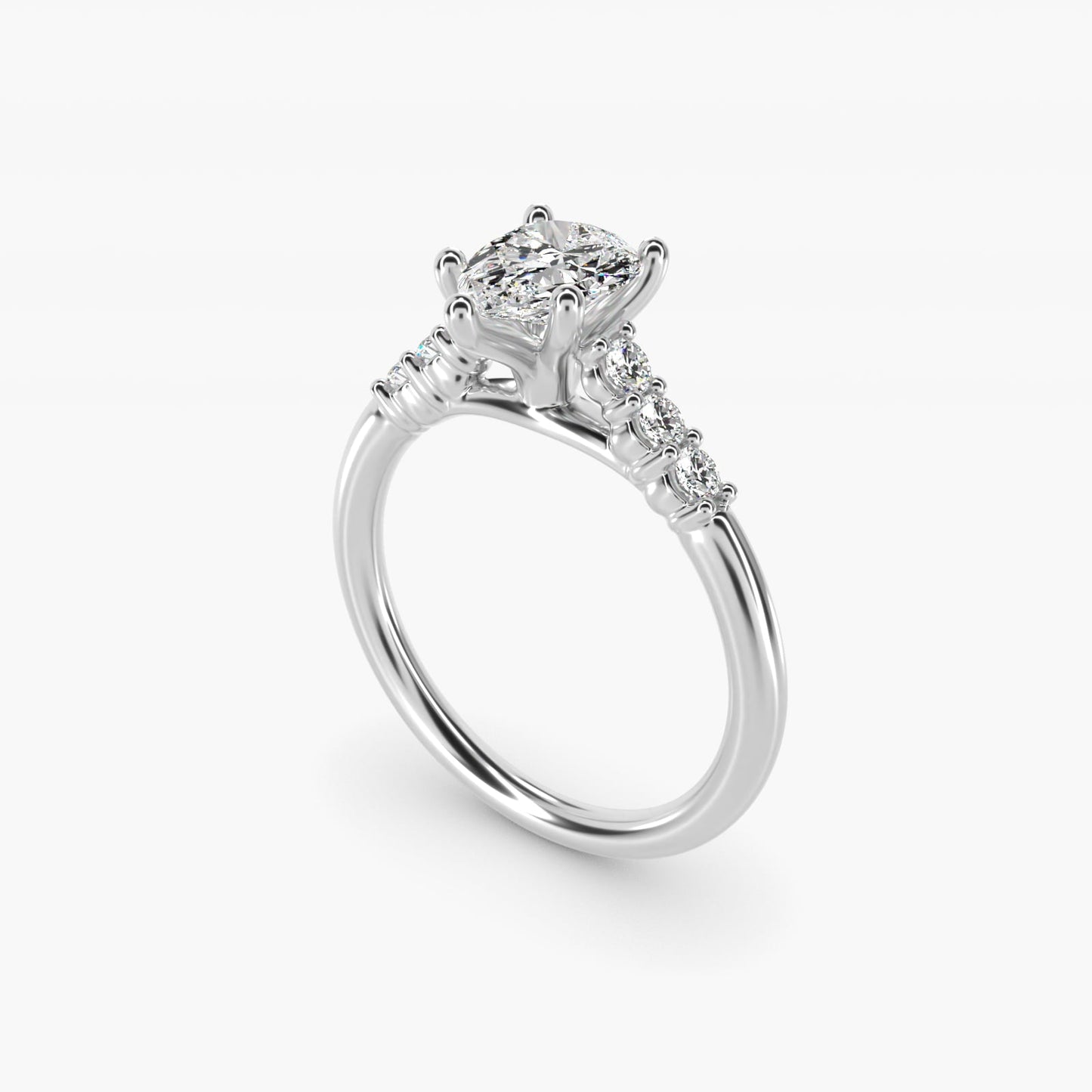 Classic Shared Prong Cathedral Diamond Engagement Ring in Platinum - Pear Center