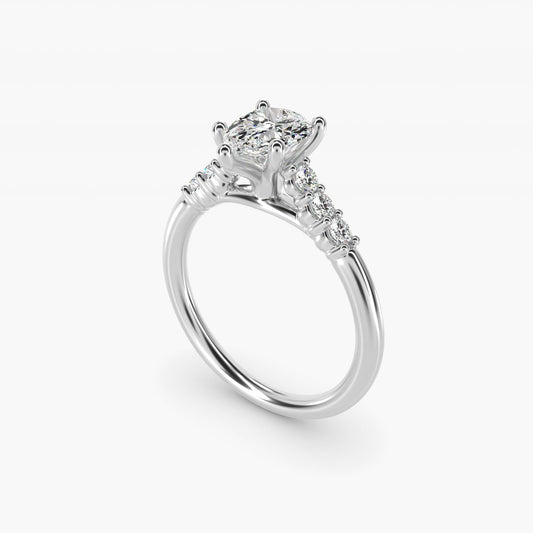 Classic Shared Prong Cathedral Diamond Engagement Ring in Platinum - Pear Center