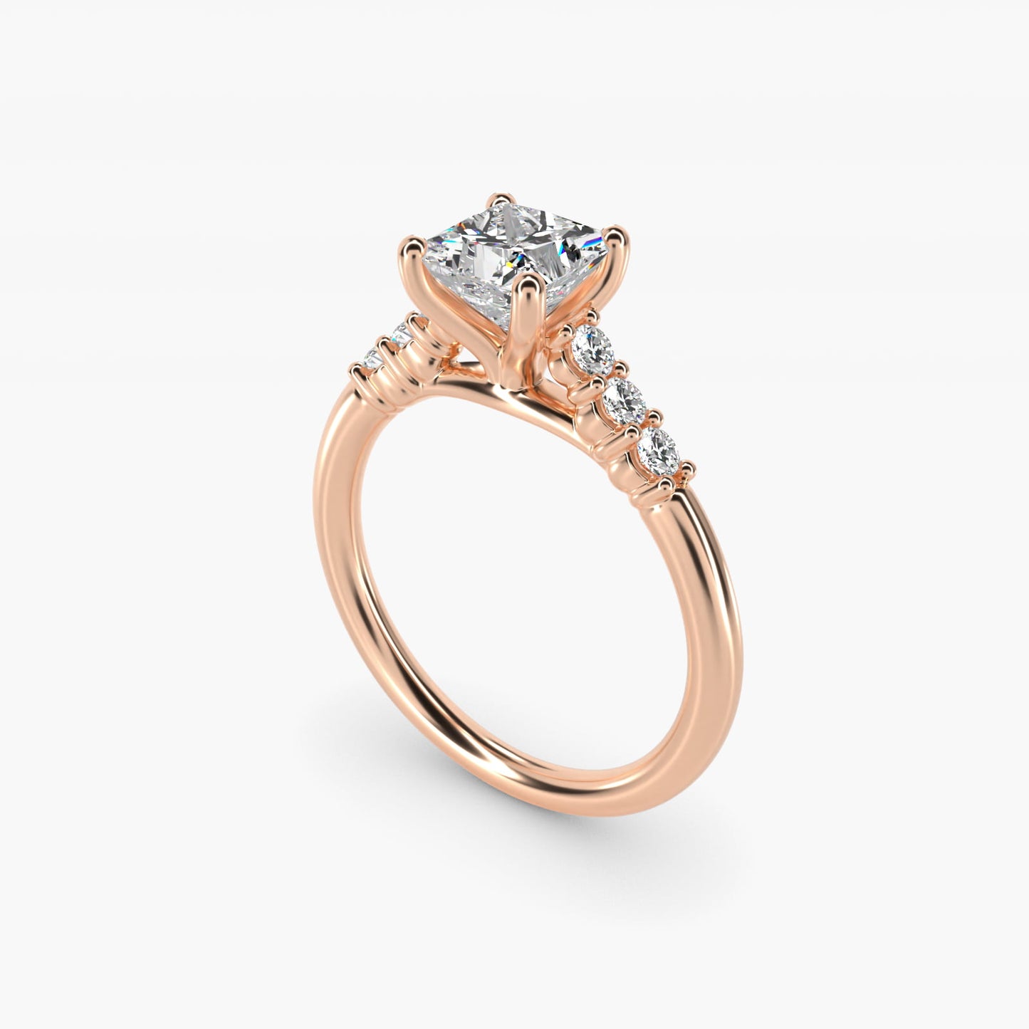 Classic Shared Prong Cathedral Diamond Engagement Ring in 14k Rose Gold - Princess Center