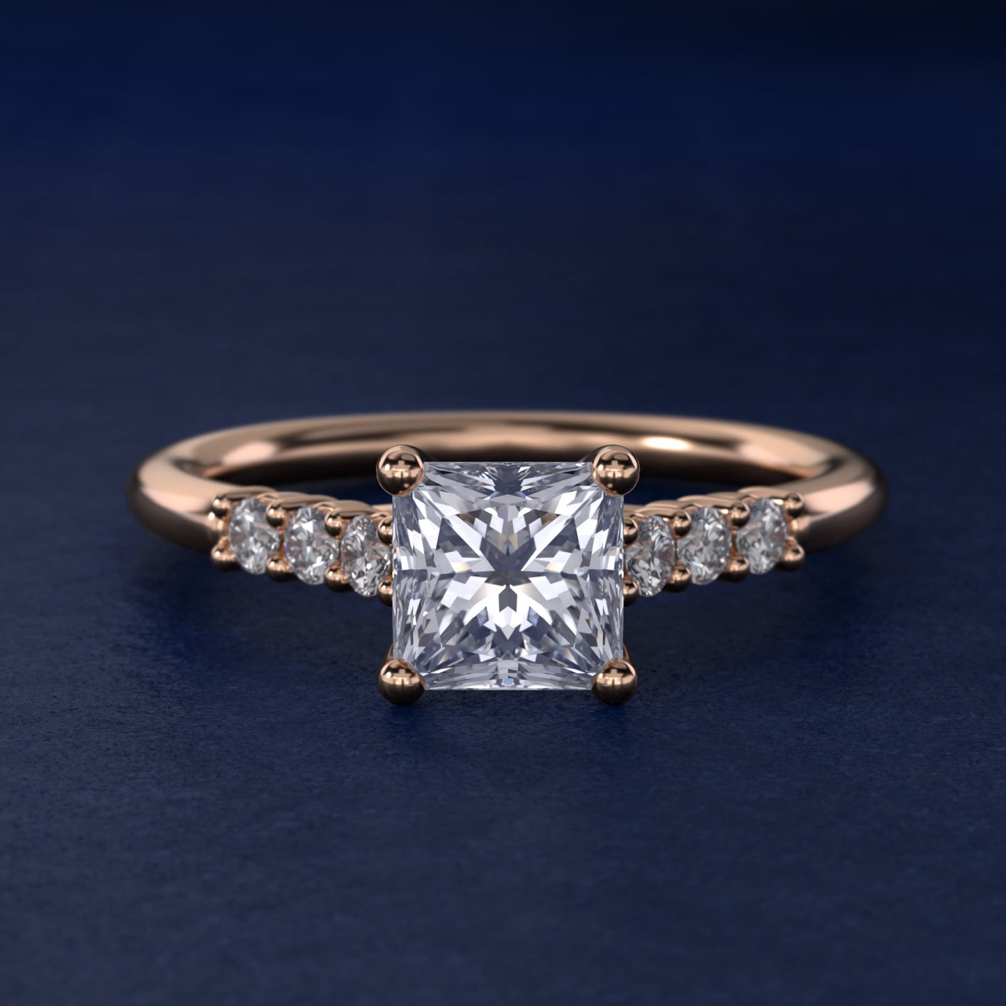 Classic Shared Prong Cathedral Diamond Engagement Ring in 14k Rose Gold - Princess Center