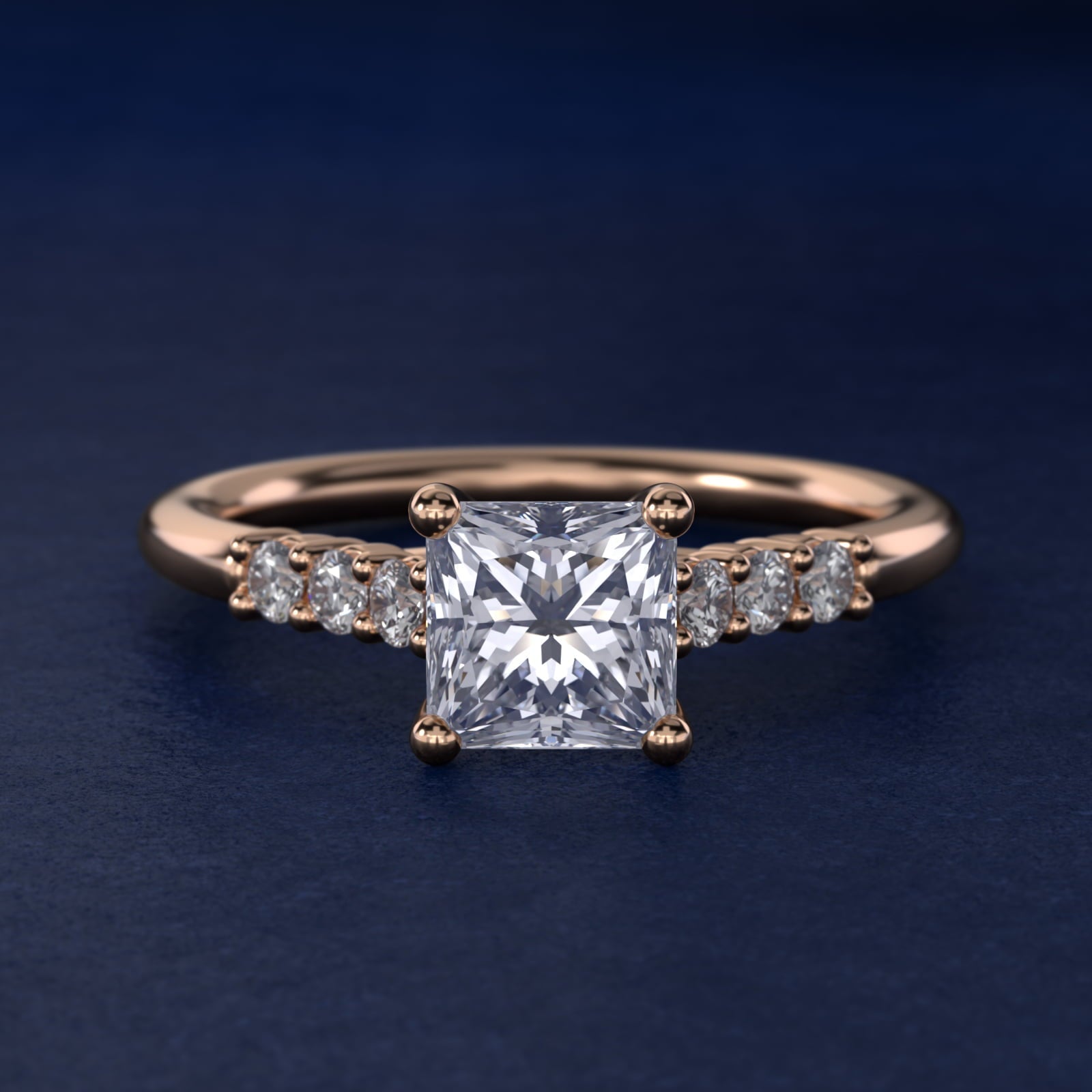 Classic Shared Prong Cathedral Diamond Engagement Ring in 18k Rose Gold - Princess Center