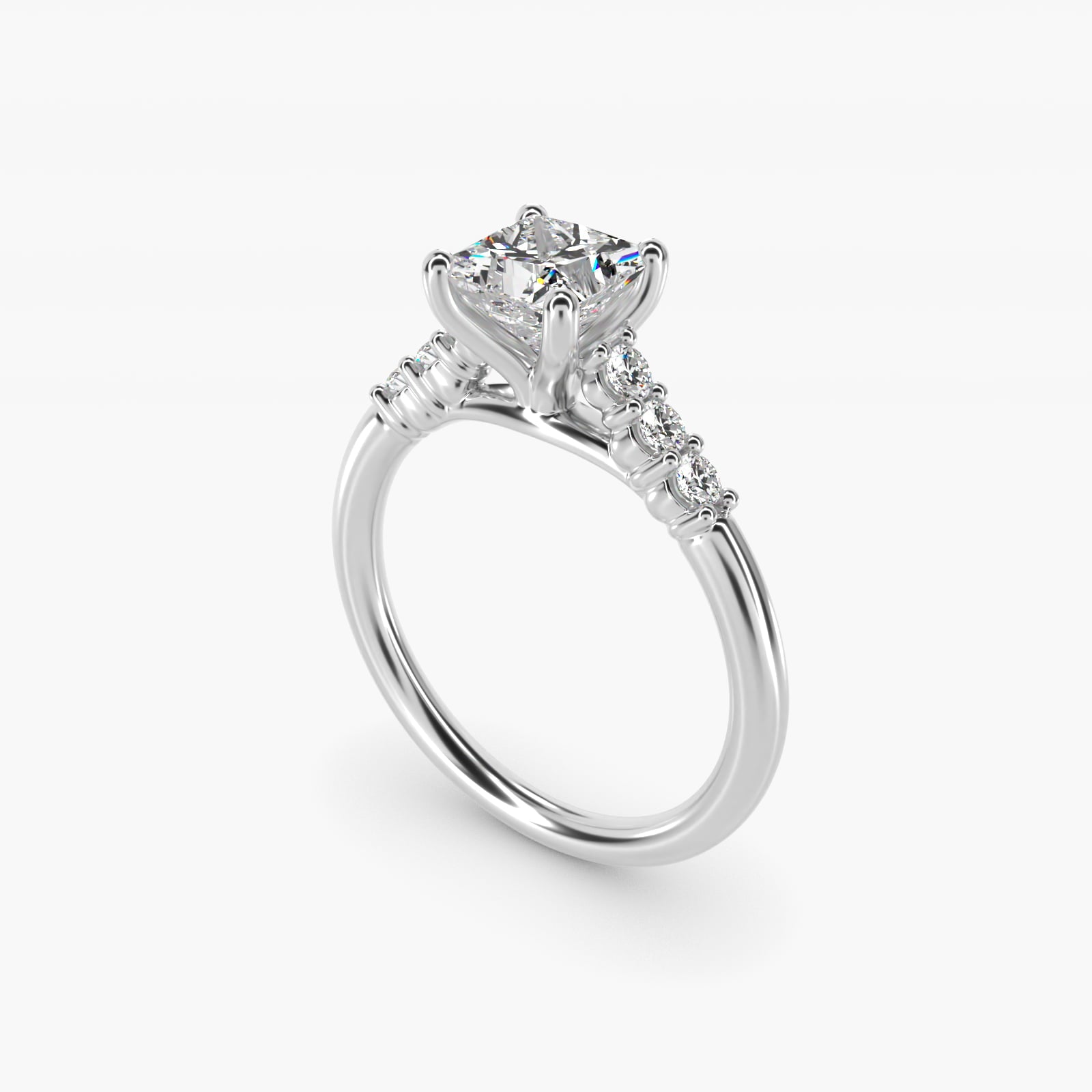 Classic Shared Prong Cathedral Diamond Engagement Ring in 14k White Gold - Princess Center