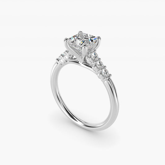Classic Shared Prong Cathedral Diamond Engagement Ring in 14k White Gold - Princess Center