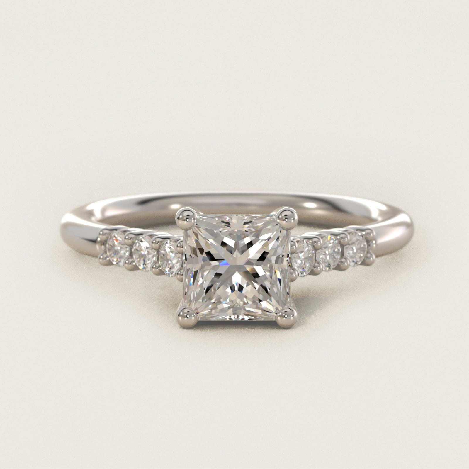 Classic Shared Prong Cathedral Diamond Engagement Ring in 14k White Gold - Princess Center