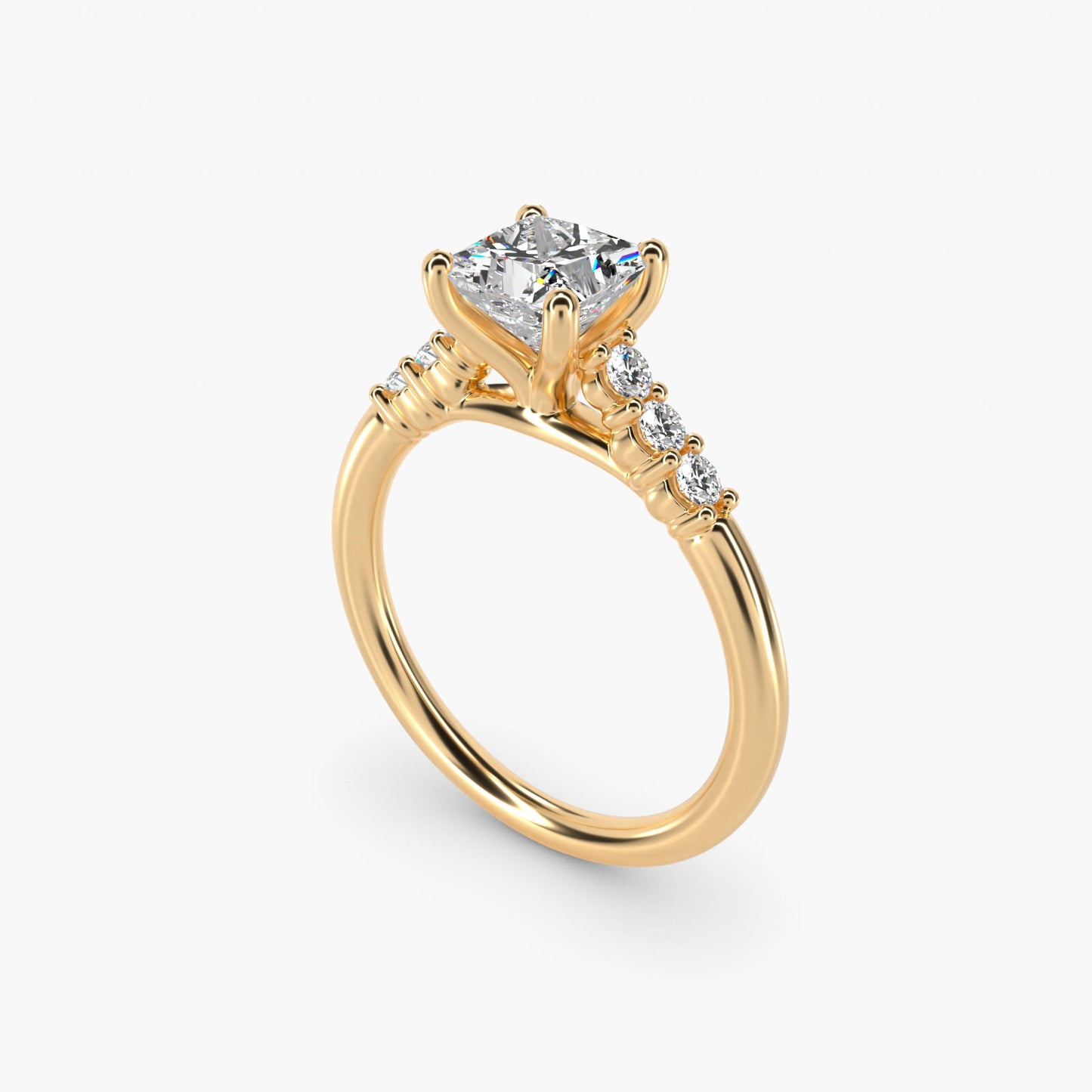 Classic Shared Prong Cathedral Diamond Engagement Ring in 14k Yellow Gold - Princess Center