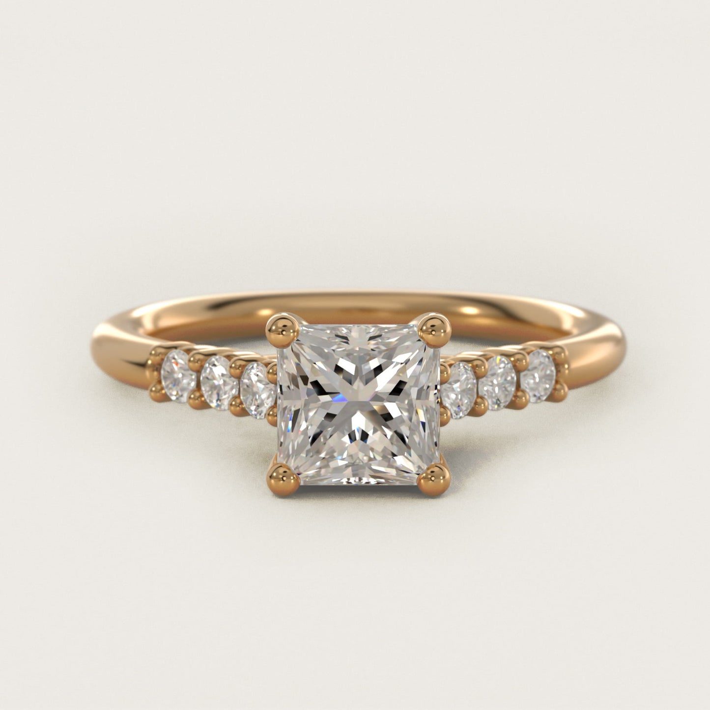 Classic Shared Prong Cathedral Diamond Engagement Ring in 14k Yellow Gold - Princess Center