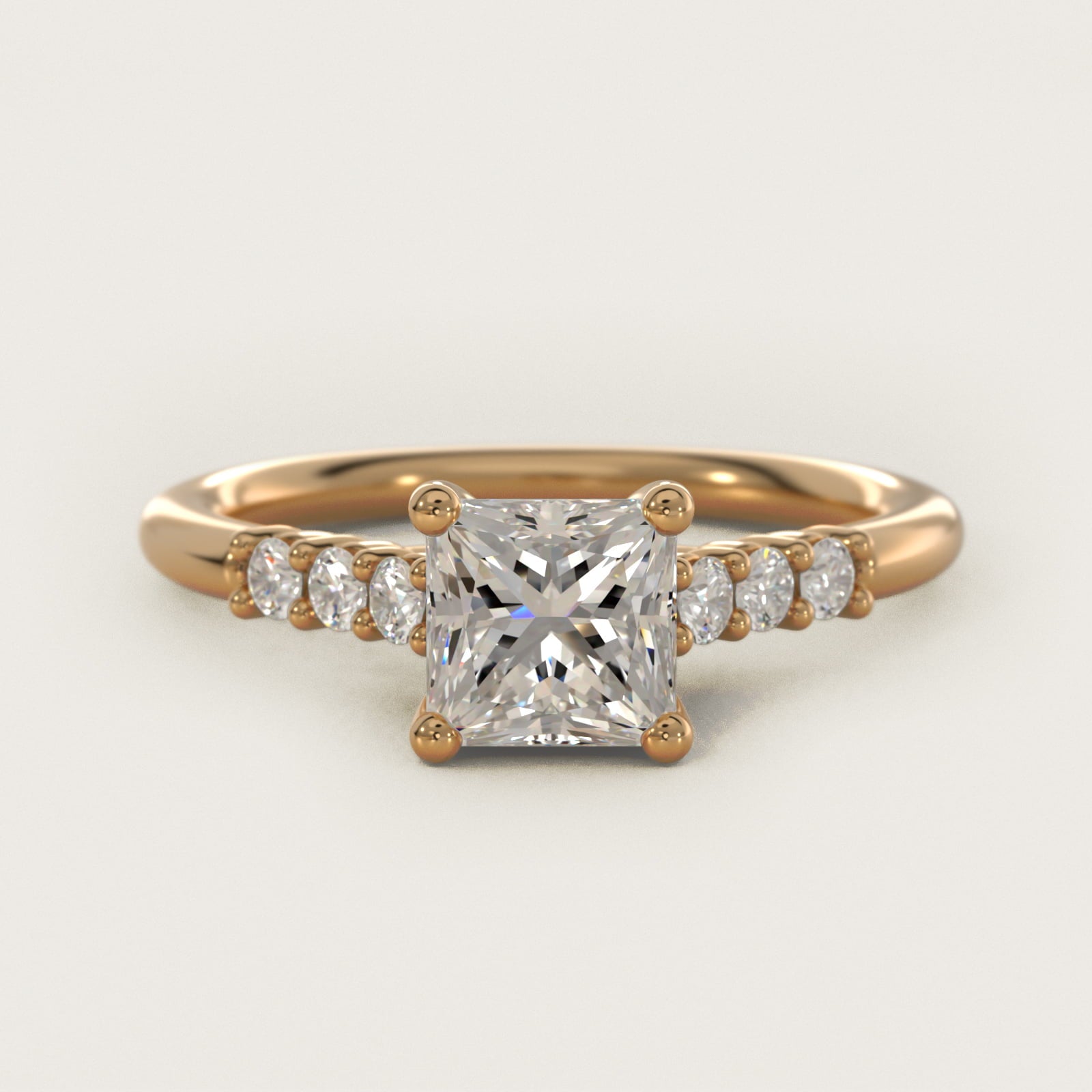 Classic Shared Prong Cathedral Diamond Engagement Ring in 14k Yellow Gold - Princess Center