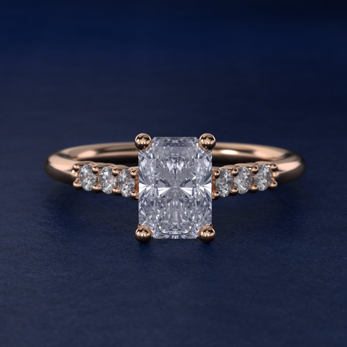 Classic Shared Prong Cathedral Diamond Engagement Ring in 14k Rose Gold - Radiant Center