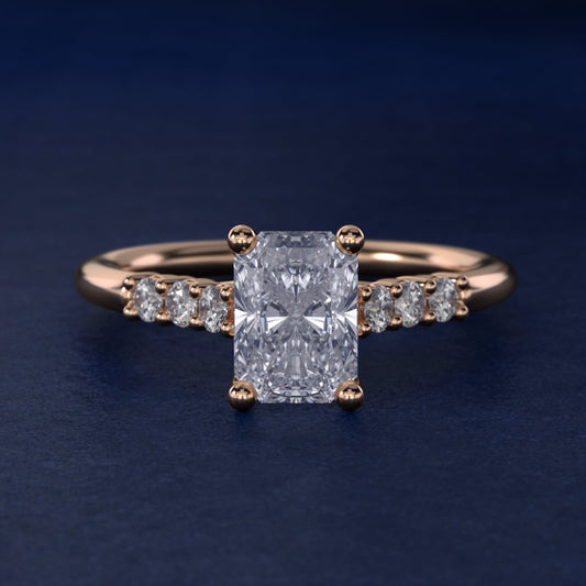 Classic Shared Prong Cathedral Diamond Engagement Ring in 18k Rose Gold - Radiant Center