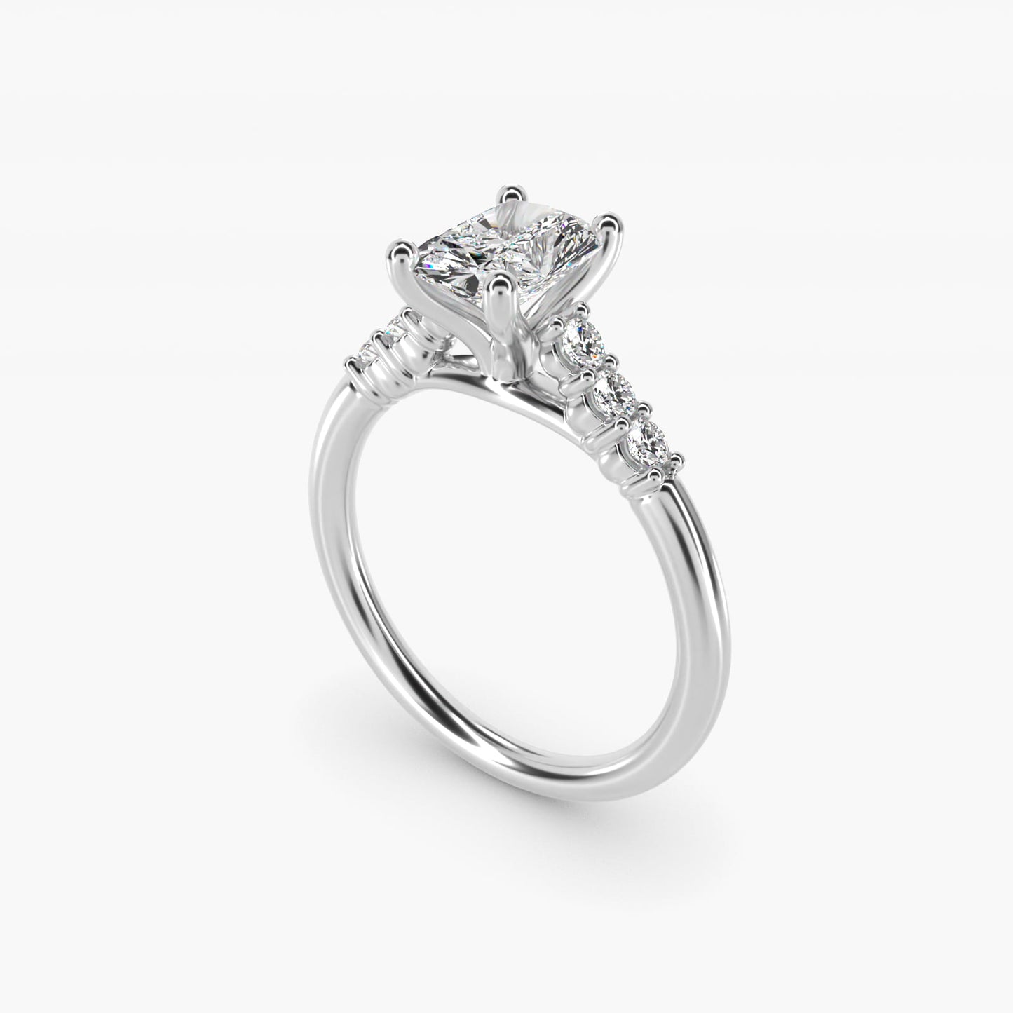 Classic Shared Prong Cathedral Diamond Engagement Ring in 14k White Gold - Radiant Center