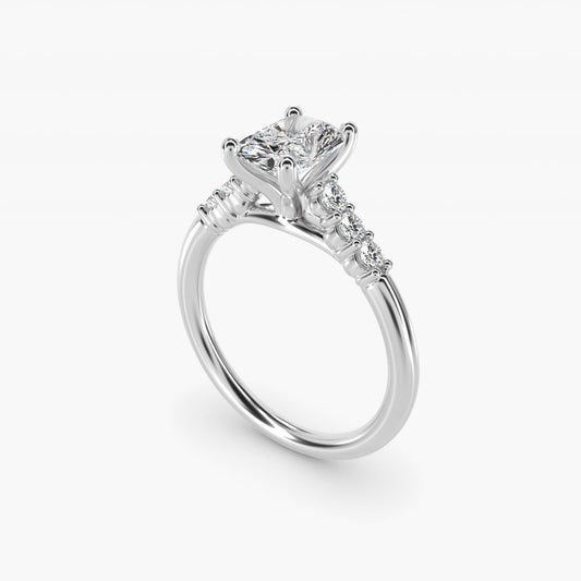 Classic Shared Prong Cathedral Diamond Engagement Ring in 14k White Gold - Radiant Center