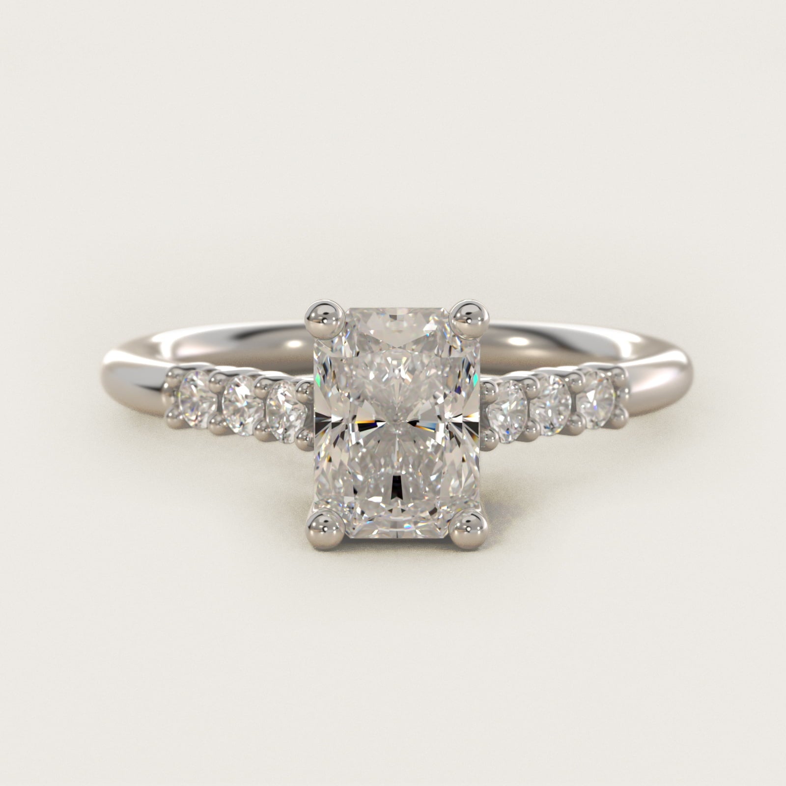 Classic Shared Prong Cathedral Diamond Engagement Ring in 14k White Gold - Radiant Center