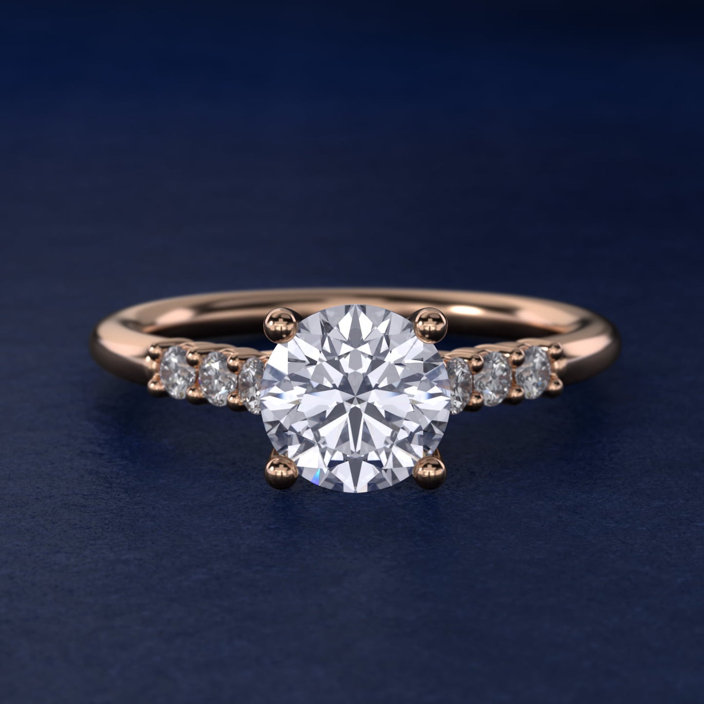 Classic Shared Prong Cathedral Diamond Engagement Ring in 14k Rose Gold - Round Center