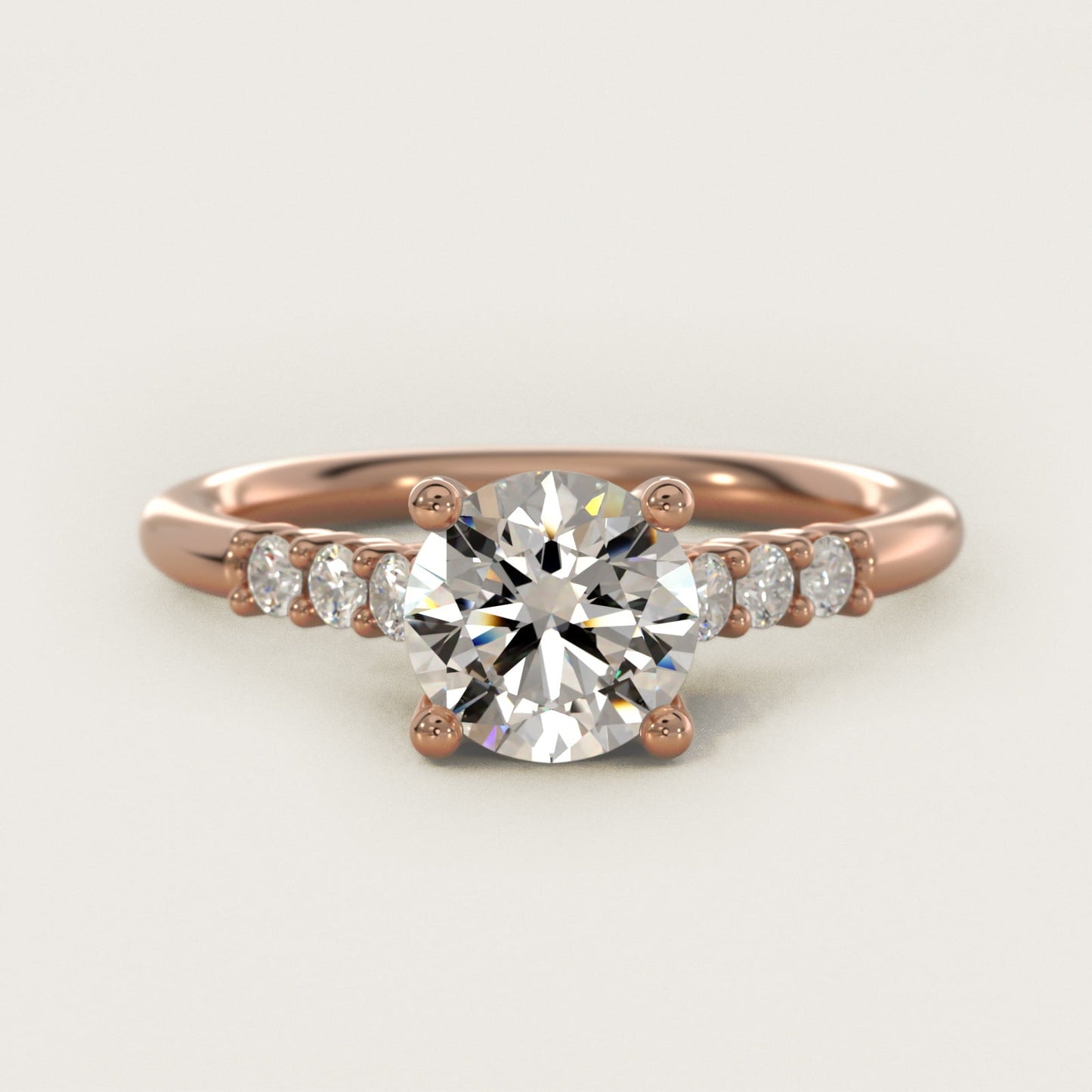 Classic Shared Prong Cathedral Diamond Engagement Ring in 18k Rose Gold - Round Center