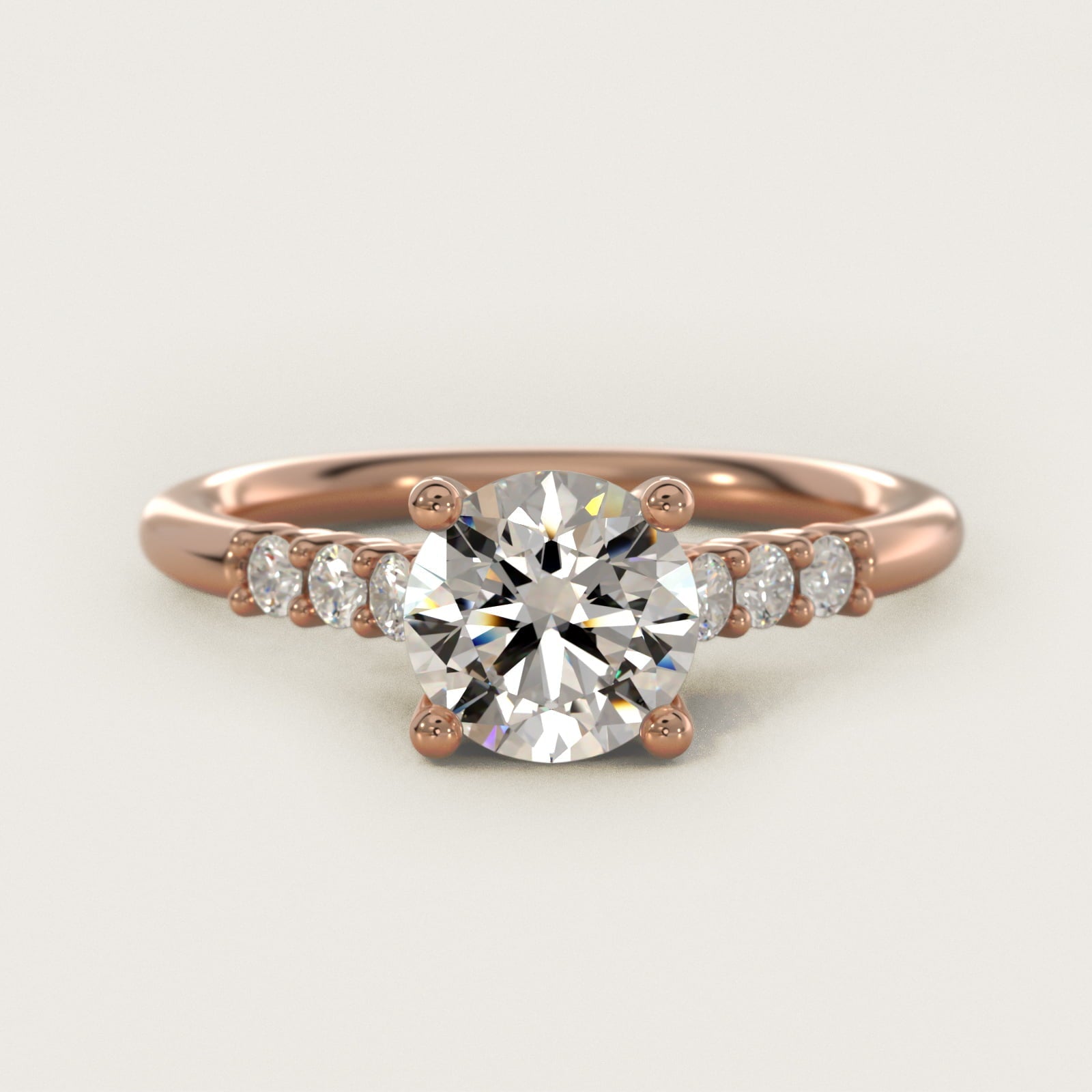 Classic Shared Prong Cathedral Diamond Engagement Ring in 18k Rose Gold - Round Center