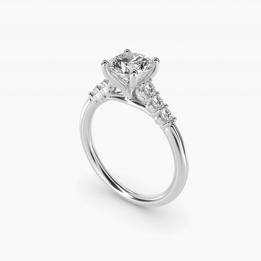 Classic Shared Prong Cathedral Diamond Engagement Ring in 14k White Gold - Round Center