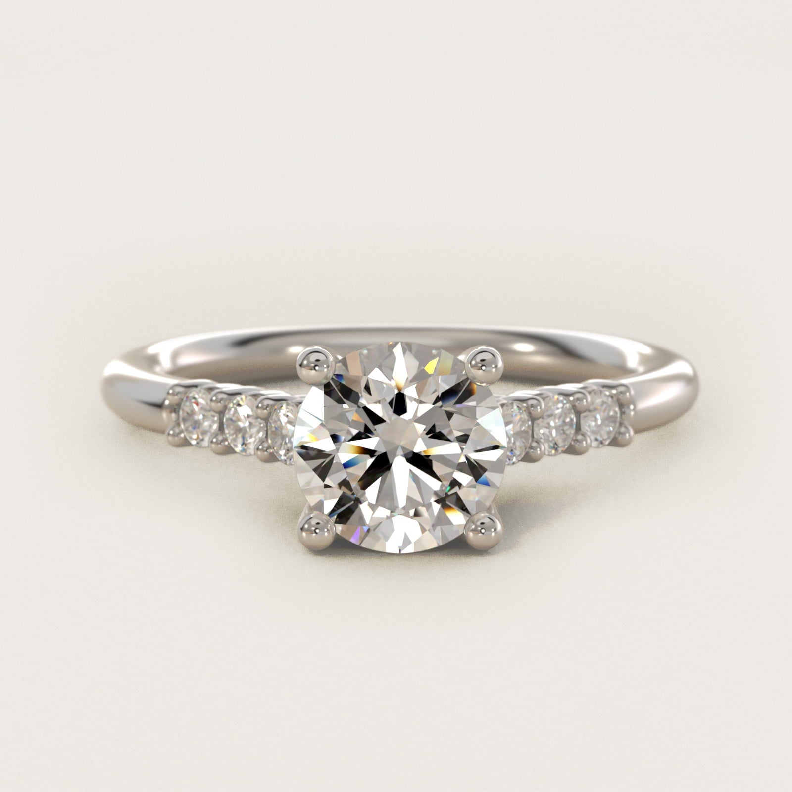 Classic Shared Prong Cathedral Diamond Engagement Ring in 14k White Gold - Round Center