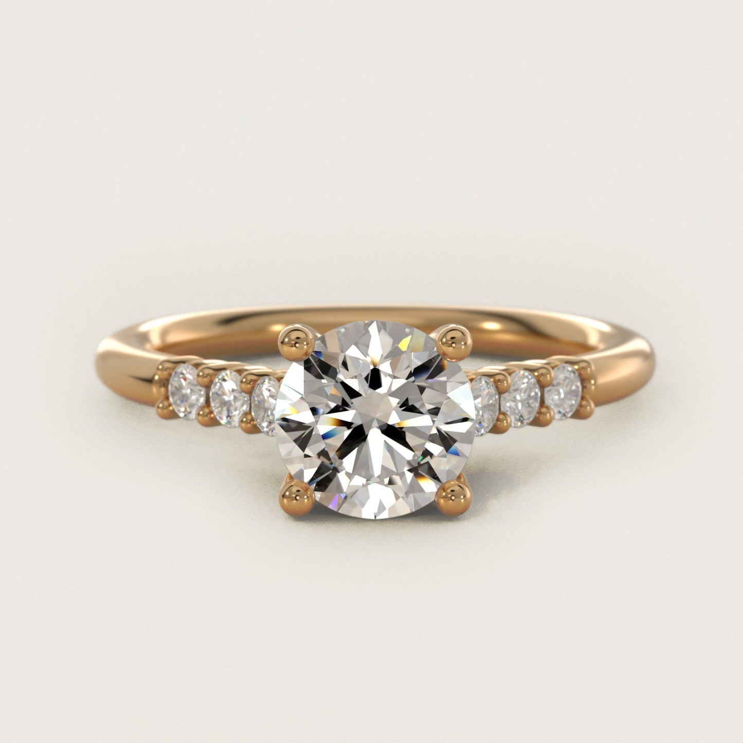 Classic Shared Prong Cathedral Diamond Engagement Ring in 14k Yellow Gold - Round Center