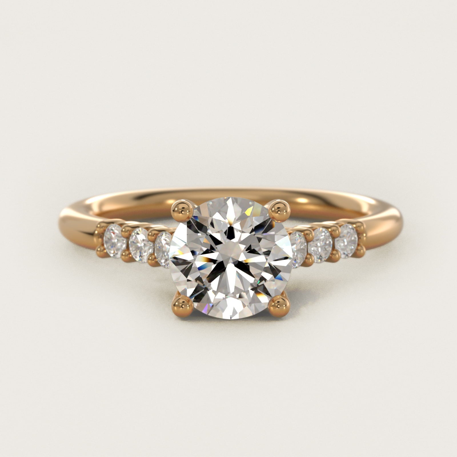 Classic Shared Prong Cathedral Diamond Engagement Ring in 14k Yellow Gold - Round Center