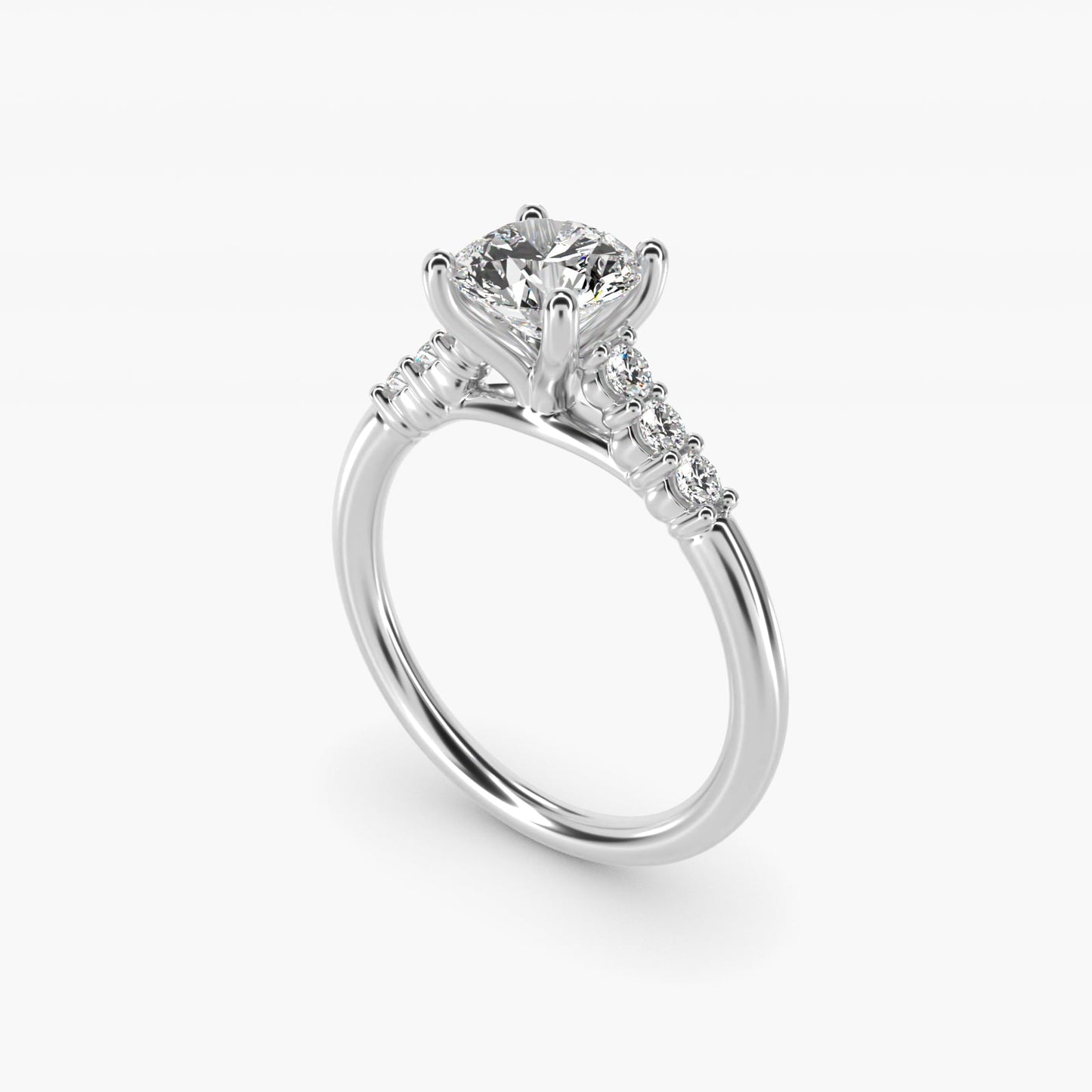 Classic Shared Prong Cathedral Diamond Engagement Ring in Platinum - Round Center